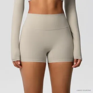 LS-B0349 Brushed High-Waist Yoga Shorts in Camel Brown, original product photograph