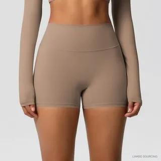 LS-B0349 Brushed High-Waist Yoga Shorts in Mocha Brown, original product photograph