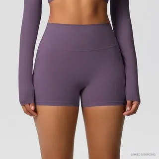 LS-B0349 Brushed High-Waist Yoga Shorts in Aubergine, original product photograph