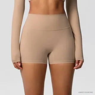 LS-B0349 Brushed High-Waist Yoga Shorts in Medium Khaki, original product photograph