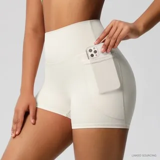 LS-B0351 Brushed Side-Pocket Yoga Shorts in Ivory, original product photograph