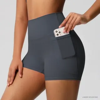 LS-B0351 Brushed Side-Pocket Yoga Shorts in Graphite Grey, original product photograph