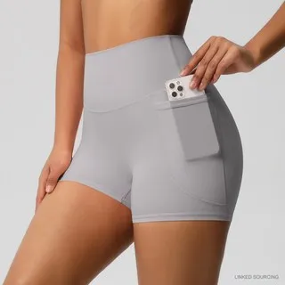 LS-B0351 Brushed Side-Pocket Yoga Shorts in Frost Grey, original product photograph