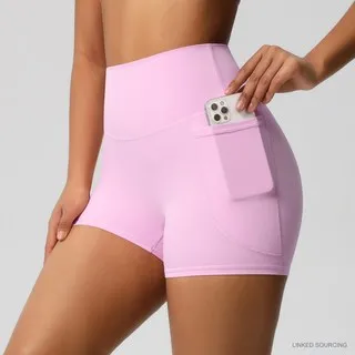 LS-B0351 Brushed Side-Pocket Yoga Shorts in Cherry Blossom Pink, original product photograph