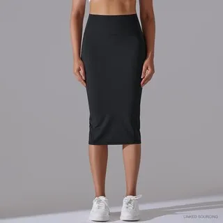 LS-B0367 Brushed Fitted Midi Skirt in Black, original product photograph