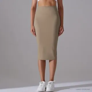 LS-B0367 Brushed Fitted Midi Skirt in Cocoa, original product photograph