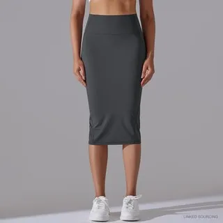 LS-B0367 Brushed Fitted Midi Skirt in Graphite Grey, original product photograph