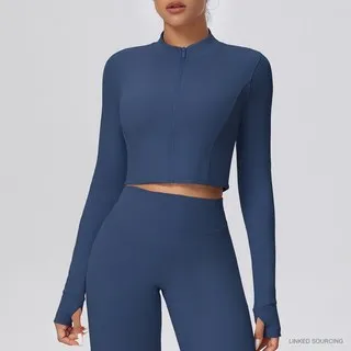 LS-B0368 Brushed Cropped Zip Jacket in Insignia Blue, original product photograph