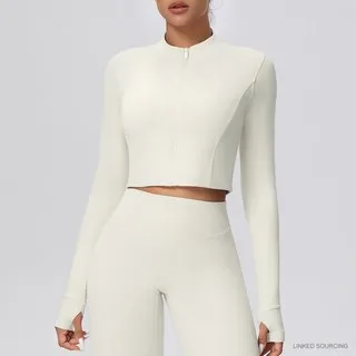 LS-B0368 Brushed Cropped Zip Jacket in Ivory, original product photograph