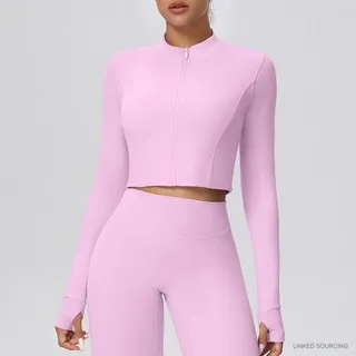LS-B0368 Brushed Cropped Zip Jacket in Cherry Blossom Pink, original product photograph