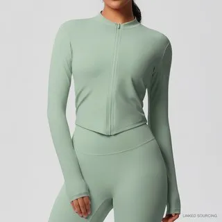 LS-B0369 Brushed Fitted Zip Jacket in Basil Green, original product photograph
