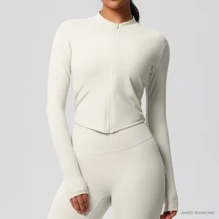 LS-B0369 Brushed Fitted Zip Jacket in Ivory, original product photograph