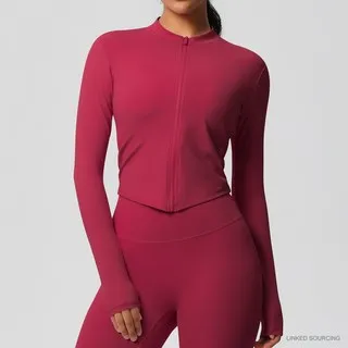 LS-B0369 Brushed Fitted Zip Jacket in Carmine Red, original product photograph
