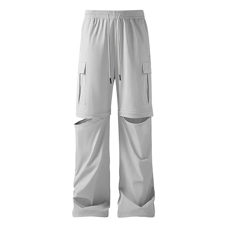 LS-B0373 Unisex Convertible Outdoor Cargo Pants in Light Gray, original product photograph
