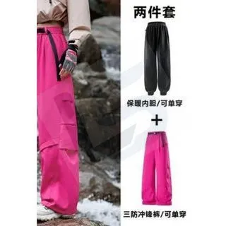 LS-B0389 Men's Fleece-Lined Outdoor Pants in Rose red/three-in-one, original product photograph