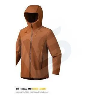 LS-B0394 Men's Fleece-Lined Softshell Jacket in Red earth color-hooded style, original product photograph