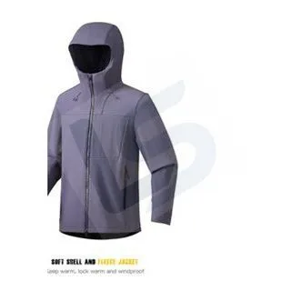 LS-B0394 Men's Fleece-Lined Softshell Jacket in Mountains purple-hooded style, original product photograph