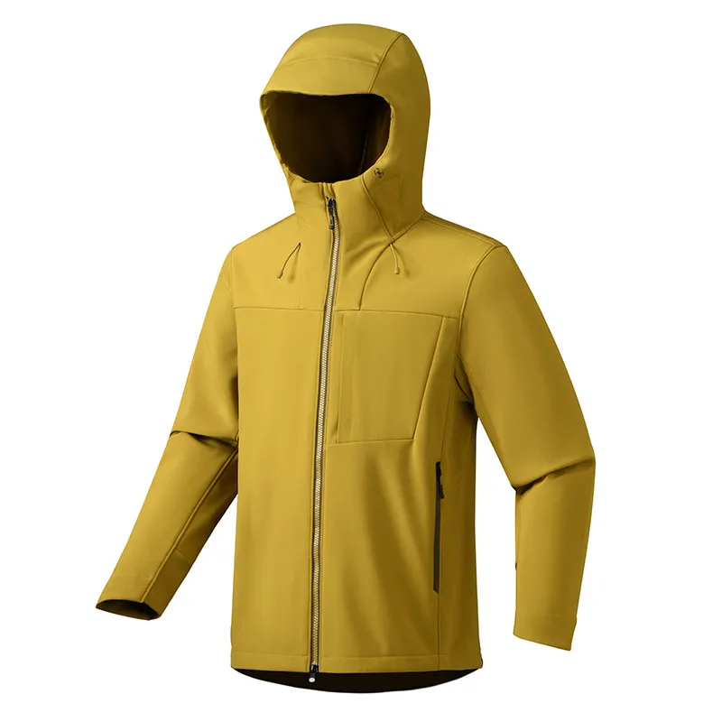 LS-B0394 Men's Fleece-Lined Softshell Jacket in Can yellow-hooded style, original product photograph