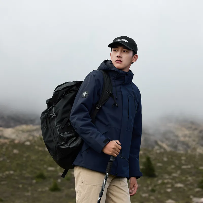 LS-B0398 Men's 3-in-1 Down-Liner Hardshell Jacket in Deep Blue — Men's Down Set, original product photograph