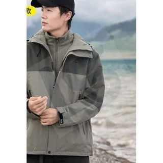 LS-B0402 Men's 3-in-1 Hardshell Jacket in Army Green/Dark Green-Male, original product photograph