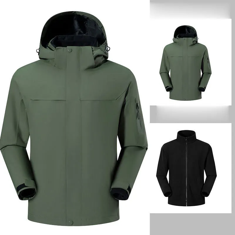 LS-B0404 Men's 3-in-1 Hardshell Jacket in Fleece liner three-in-one-military green, original product photograph