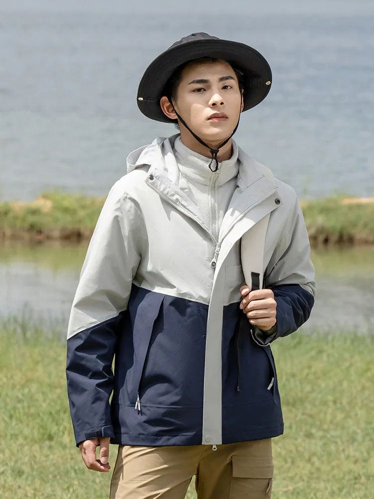 LS-B0406 Men's 3-in-1 Hardshell Jacket in Men's and women's models-glacier gray/dark blue, original product photograph