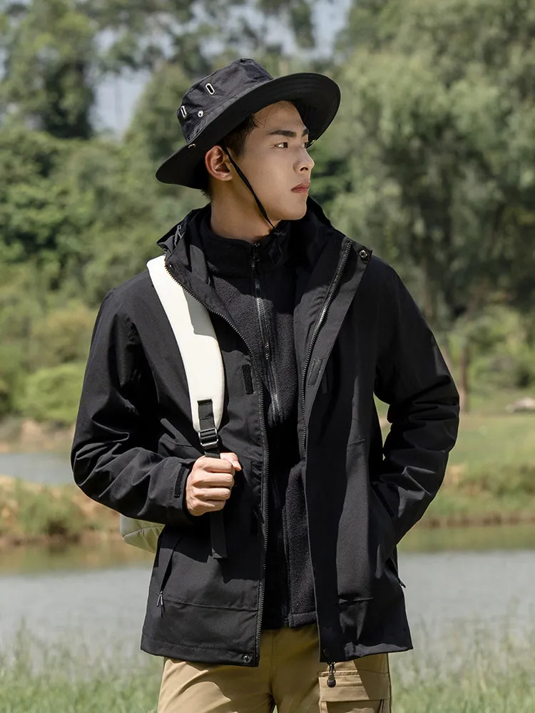 LS-B0406 Men's 3-in-1 Hardshell Jacket in Men's and women's models-black, original product photograph
