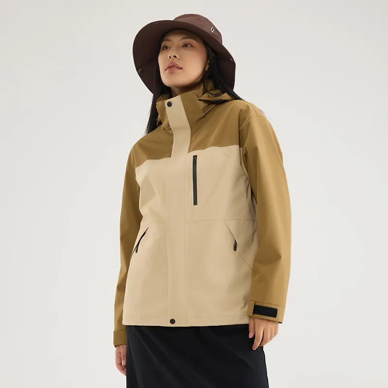 LS-B0408 Men's 3-in-1 Hardshell Jacket in Unisex code-desert yellow/double wooden brown [fleece two-piece set], original product photograph