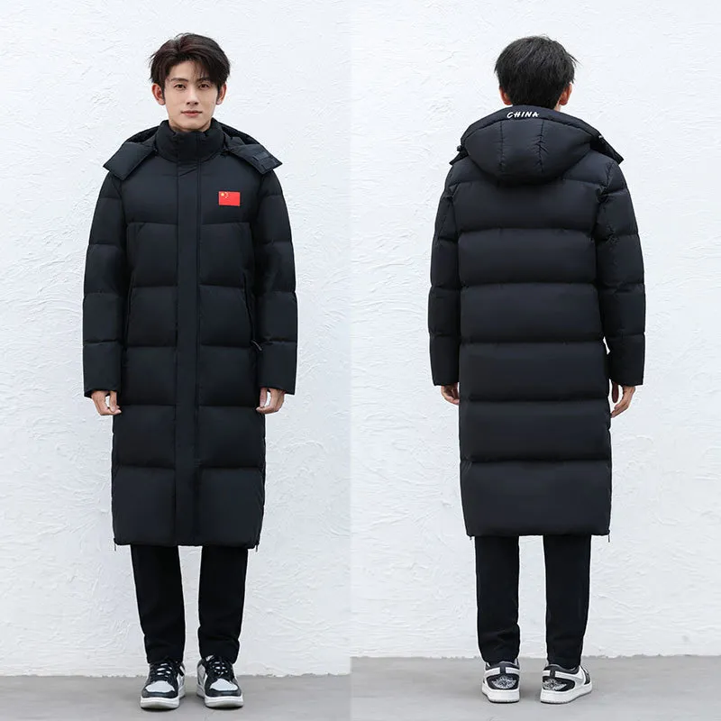 LS-B0414 Men's Long Down Training Coat in Black-flag edition, original product photograph