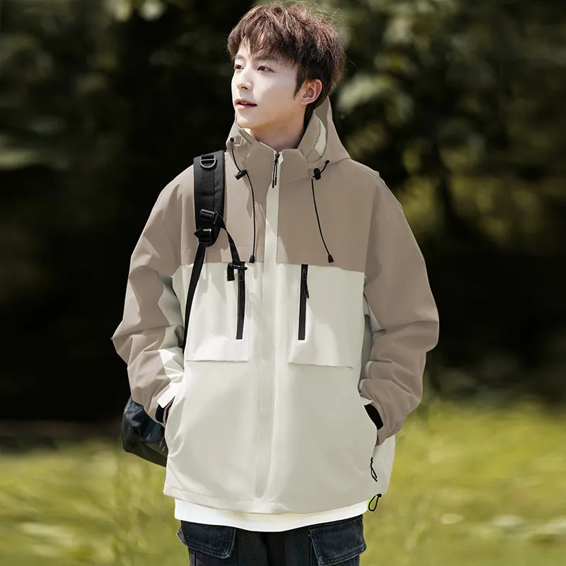 LS-B0416 Men's 3-in-1 Fleece-Liner Outdoor Shell Jacket in Khaki — Shell Only, original product photograph
