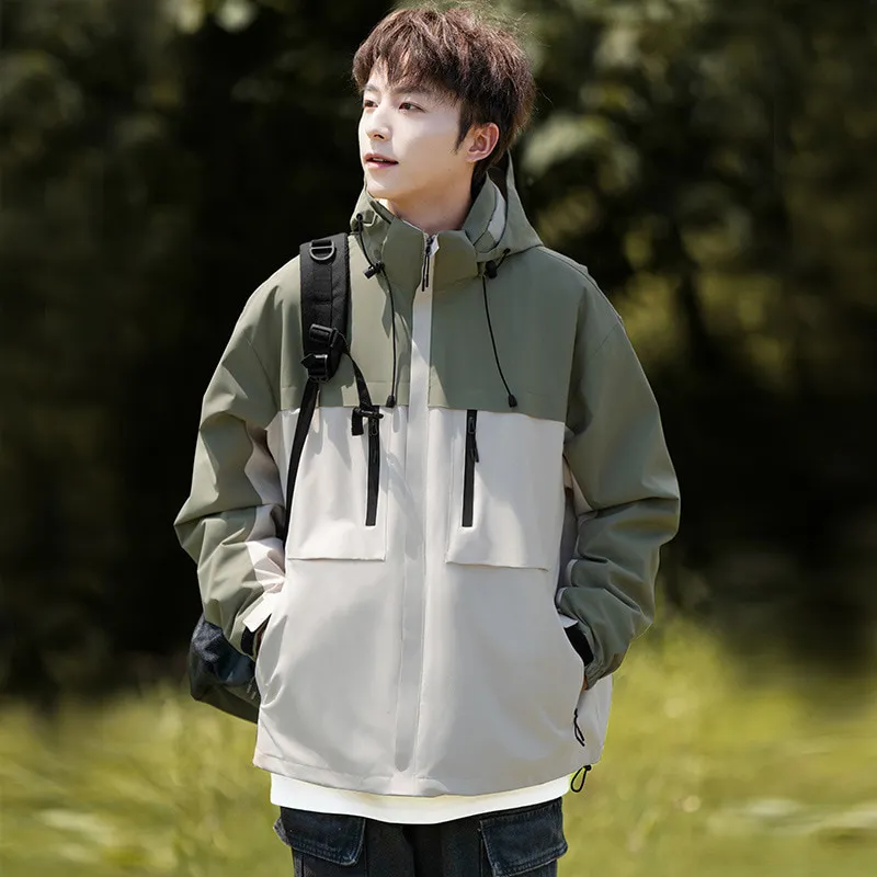 LS-B0416 Men's 3-in-1 Fleece-Liner Outdoor Shell Jacket in White / Light Green — Shell Only, original product photograph