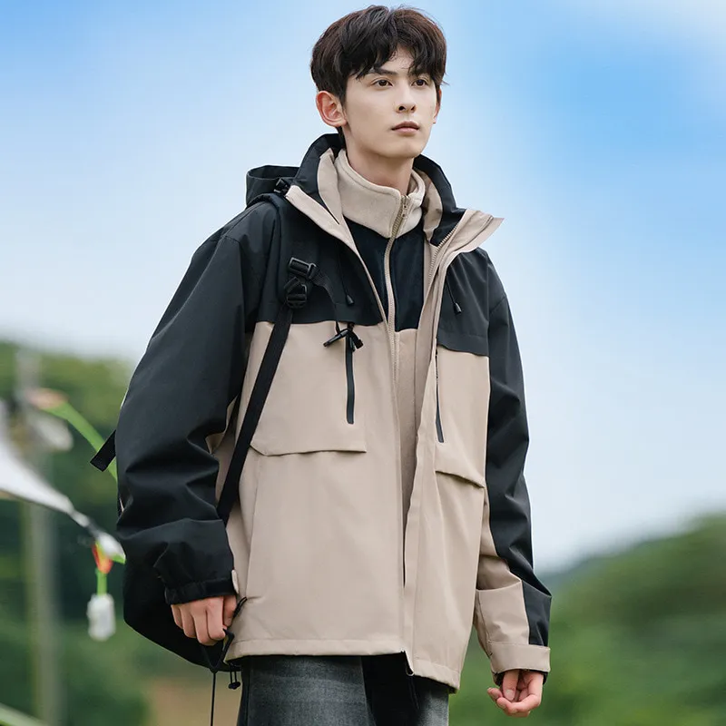 LS-B0416 Men's 3-in-1 Fleece-Liner Outdoor Shell Jacket in Khaki — Fleece Set, original product photograph
