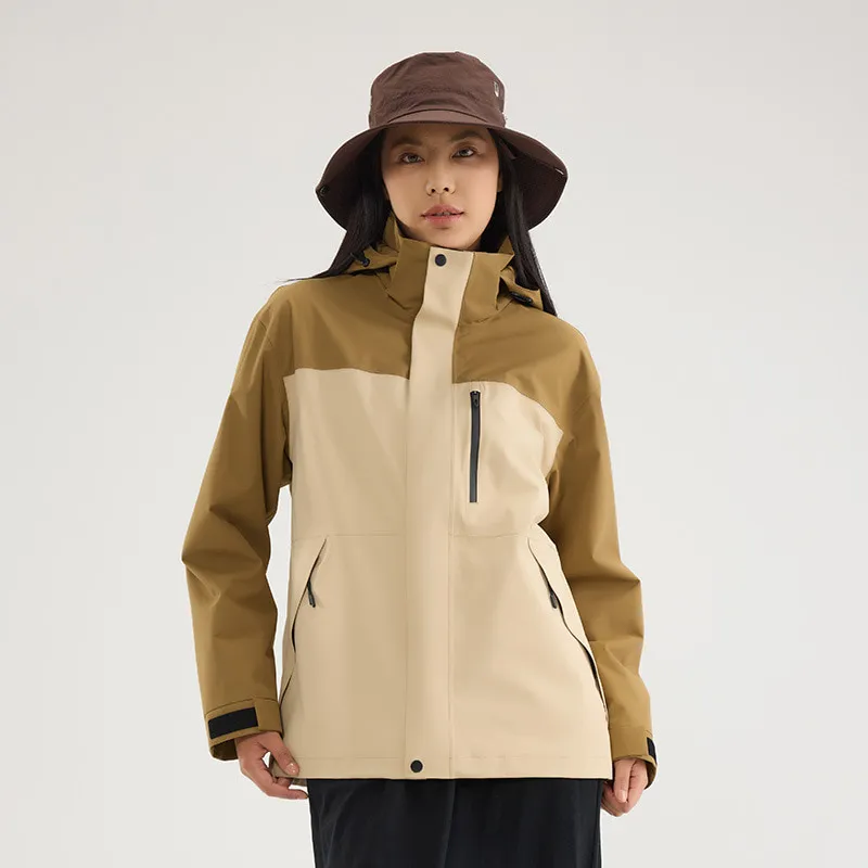 LS-B0418 Men's 3-in-1 Shell Jacket in National standard men's and women's code-desert yellow/double wooden brown [fleece two-piece set], original product photograph