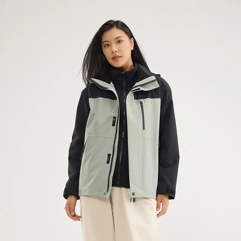 LS-B0418 Men's 3-in-1 Shell Jacket in National standard/men's and women's code-warm green/black [fleece two-piece set], original product photograph