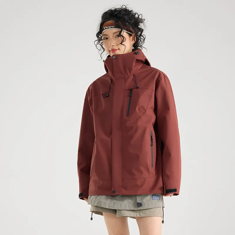 LS-B0421 Men's 3-in-1 Shell Jacket in Same style for men and women-burgundy [three-in-one/removable], original product photograph