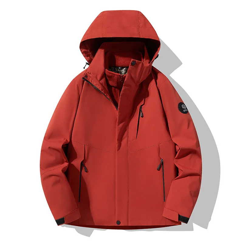 LS-B0429 Crimson shadow red-fleece two-piece set front view — original product photograph