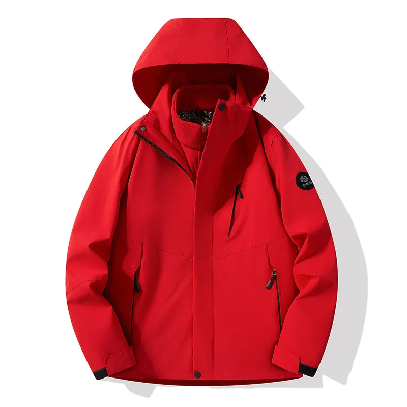 LS-B0429 Men's 3-in-1 Shell Jacket in Chinese red-fleece two-piece set, original product photograph