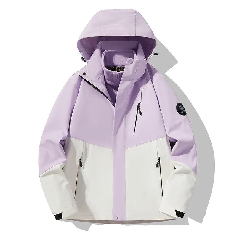 LS-B0429 Men's 3-in-1 Shell Jacket in White/taro purple-fleece two-piece set, original product photograph