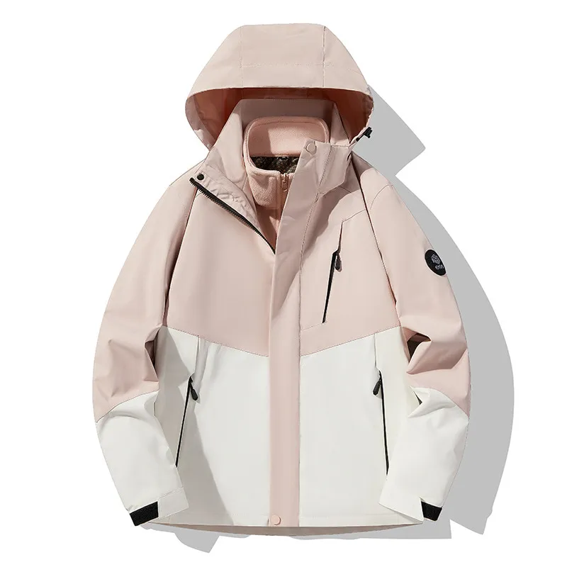 LS-B0429 Men's 3-in-1 Shell Jacket in White/light pink-fleece two-piece set, original product photograph