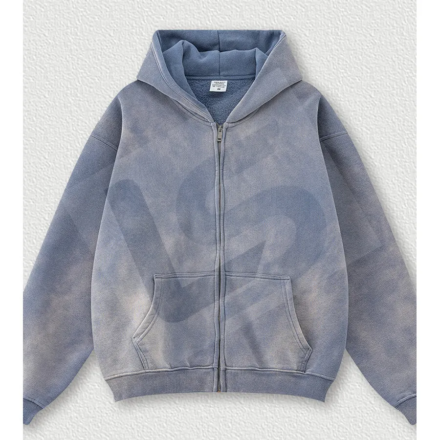 LS-B0430 Unisex Vintage-Wash Oversized Hoodie in Blue, original product photograph