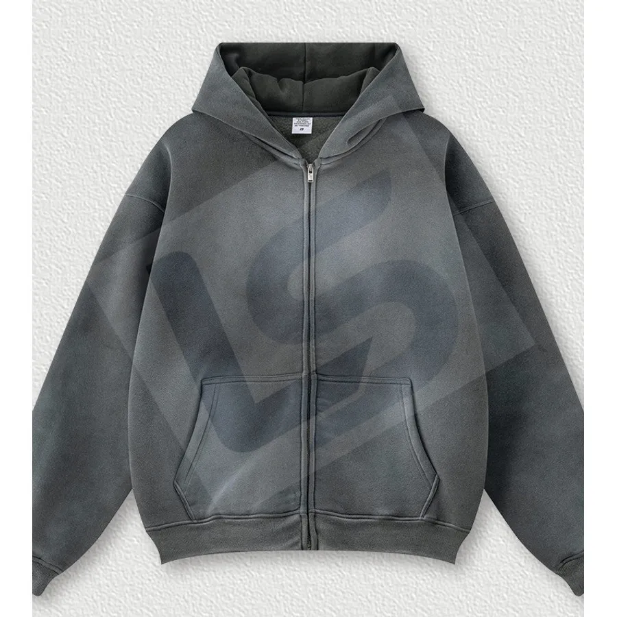 LS-B0430 Unisex Vintage-Wash Oversized Hoodie in Dark Grey, original product photograph