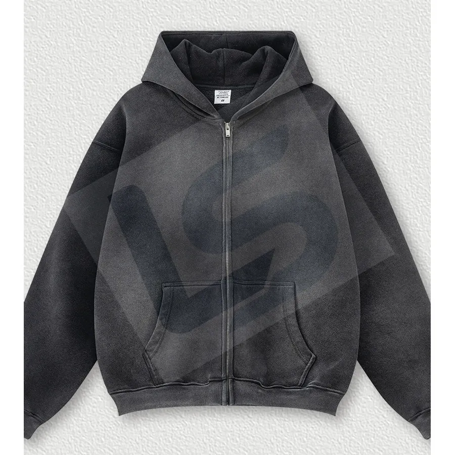 LS-B0430 Unisex Vintage-Wash Oversized Hoodie in Black, original product photograph