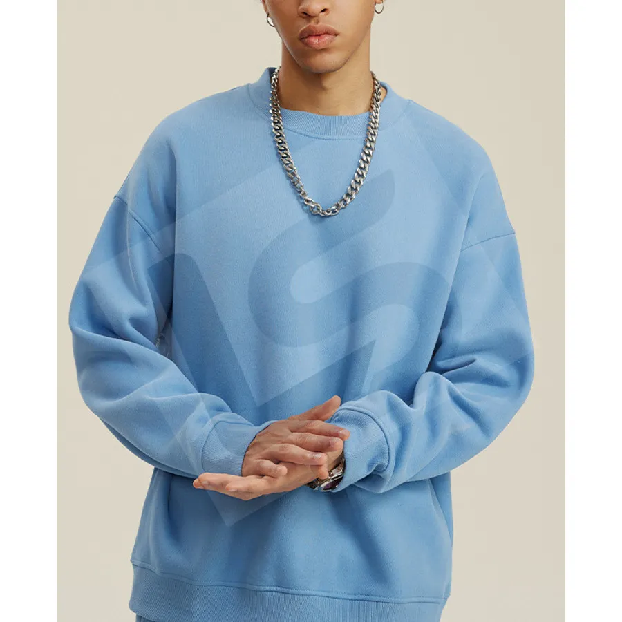 LS-B0432 Men's Heavyweight Oversized Crewneck Sweatshirt in Mid Blue, original product photograph