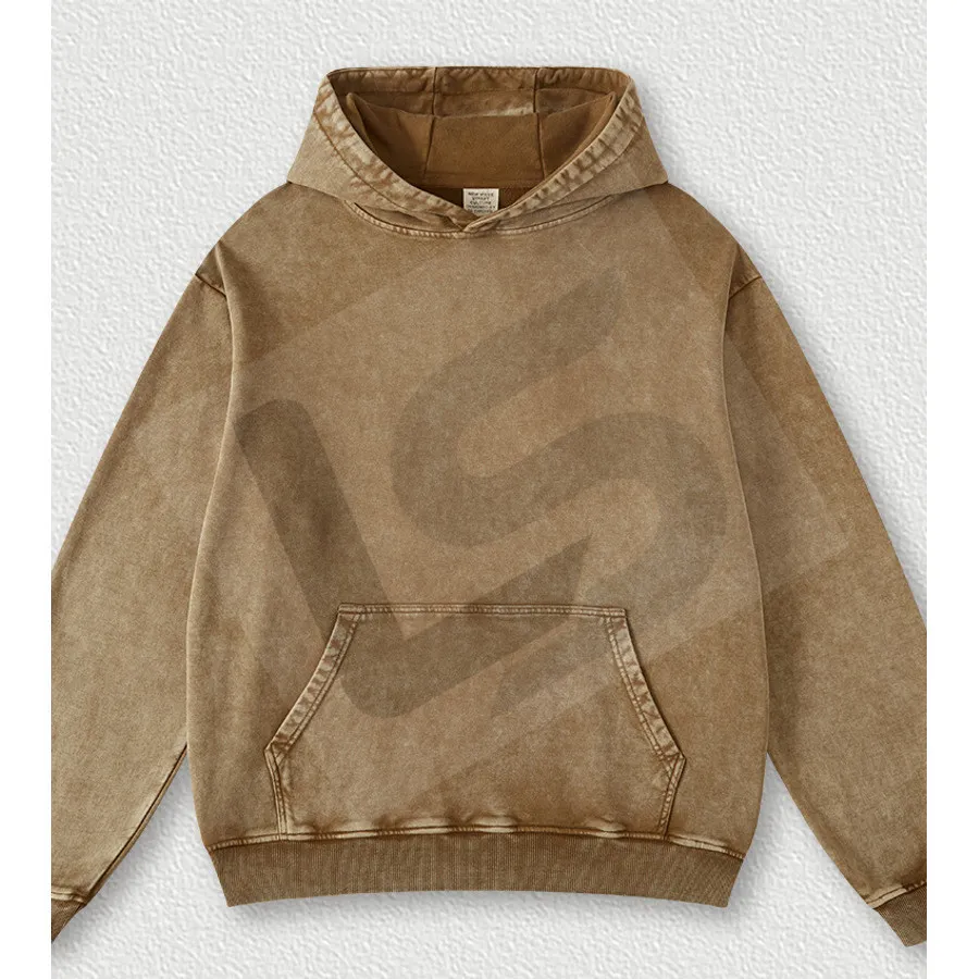 LS-B0433 Unisex Vintage-Wash Heavyweight Oversized Crewneck Sweatshirt in Coffee Brown, original product photograph