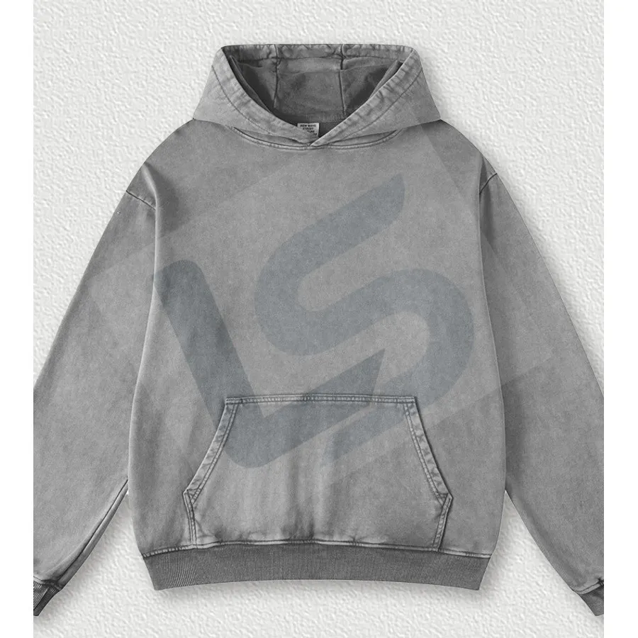 LS-B0433 Unisex Vintage-Wash Heavyweight Oversized Crewneck Sweatshirt in Light Grey, original product photograph
