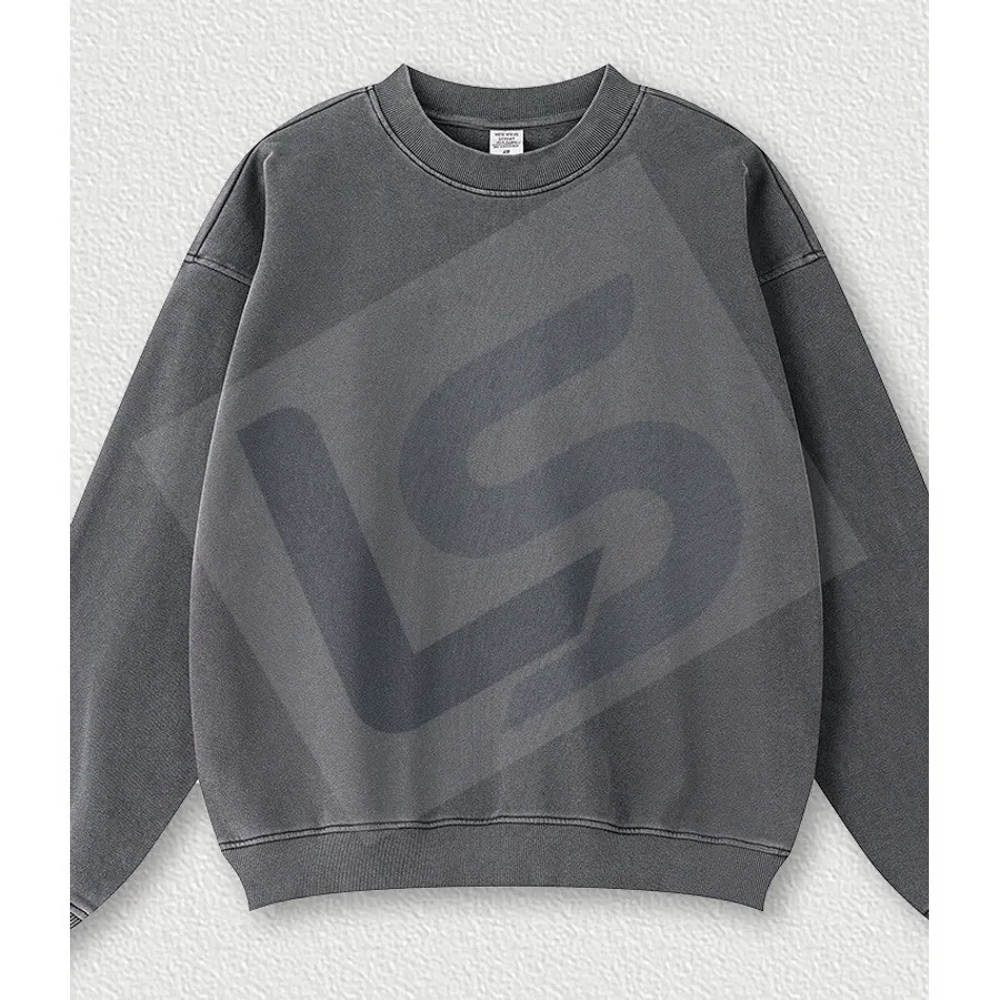 LS-B0434 Men's Vintage-Wash Heavyweight Oversized Crewneck Sweatshirt in Dark Grey, original product photograph