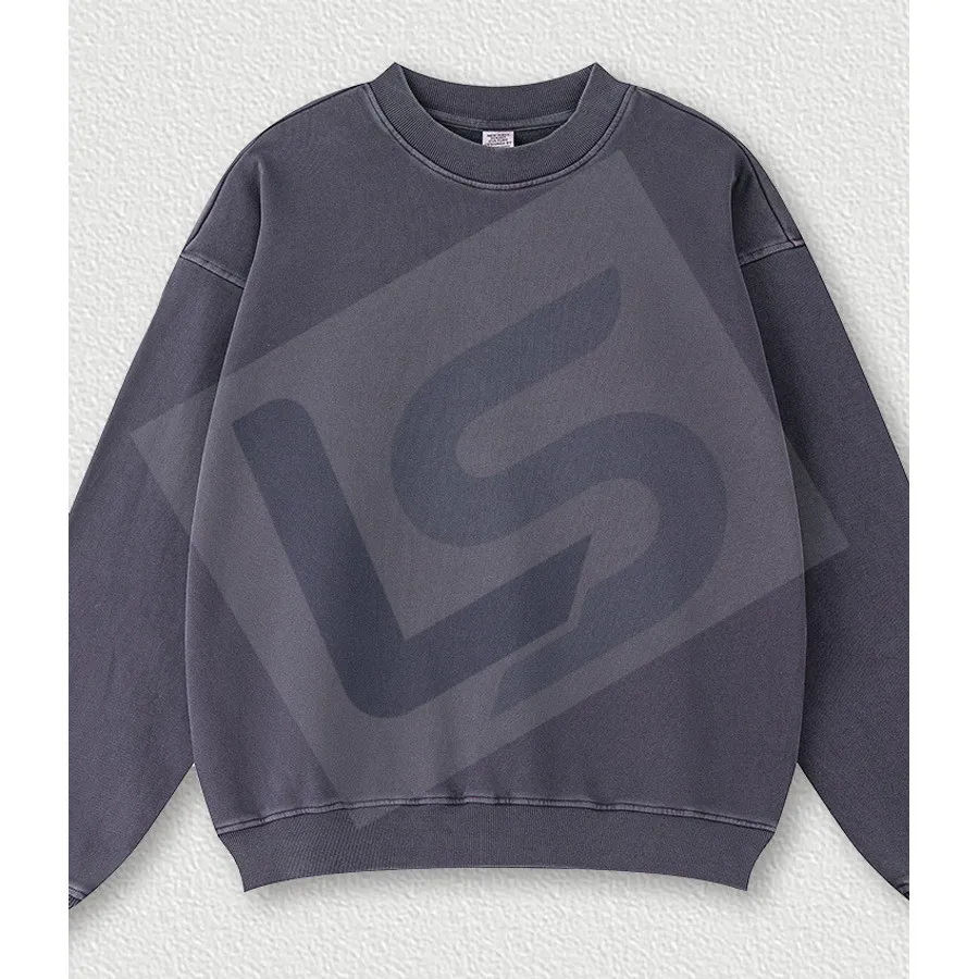 LS-B0434 Men's Vintage-Wash Heavyweight Oversized Crewneck Sweatshirt in Grape Purple, original product photograph