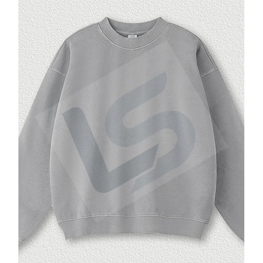 LS-B0434 Men's Vintage-Wash Heavyweight Oversized Crewneck Sweatshirt in Medium Grey, original product photograph