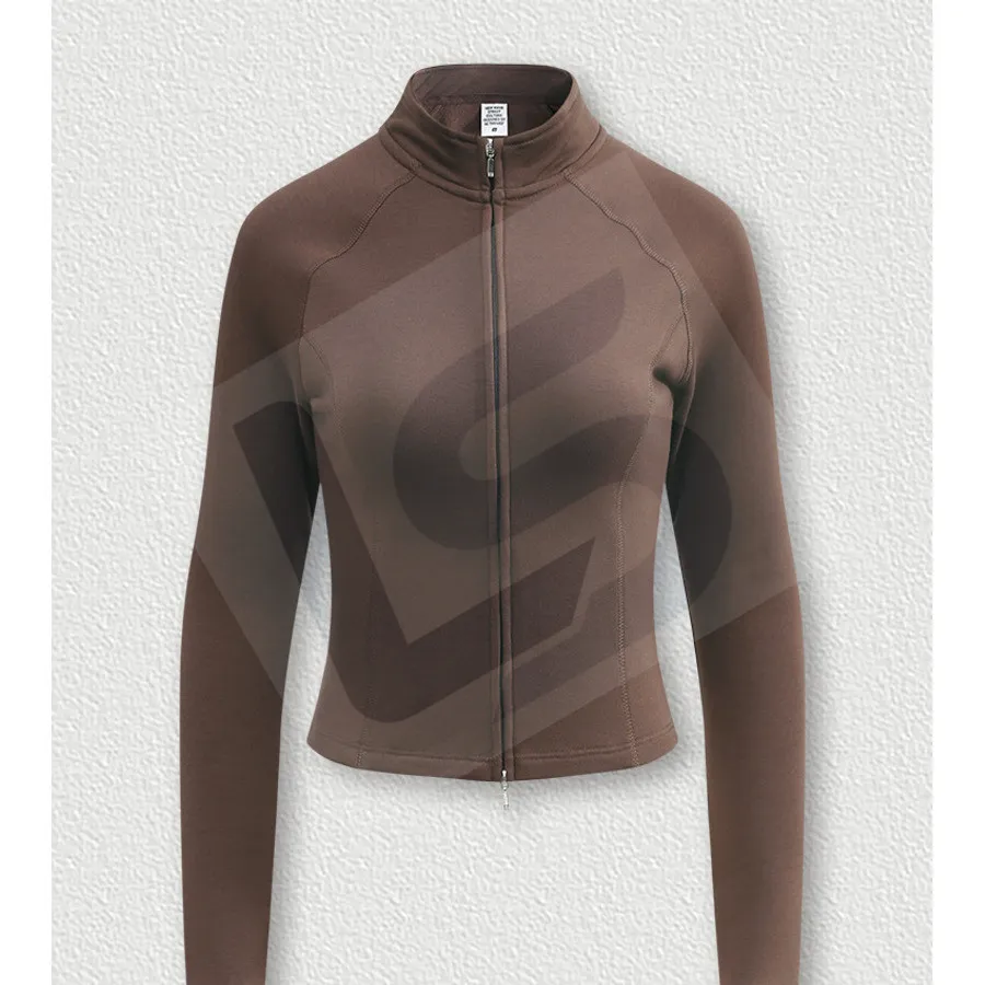 LS-B0436 Women's Vintage-Wash Oversized Zip-Up Long-Sleeve T-Shirt in Coffee Brown, original product photograph