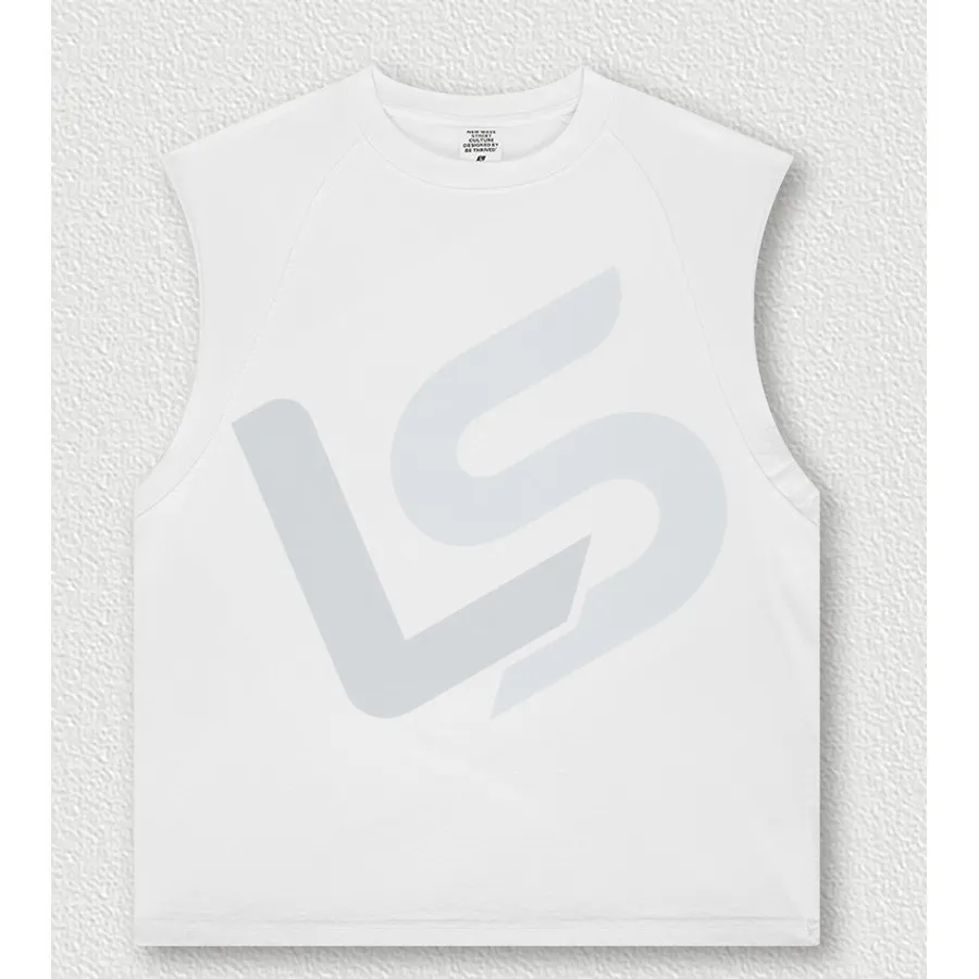 LS-B0437 Men's Vintage-Wash Oversized Raw-Edge Sleeveless Streetwear Top in Off White, original product photograph